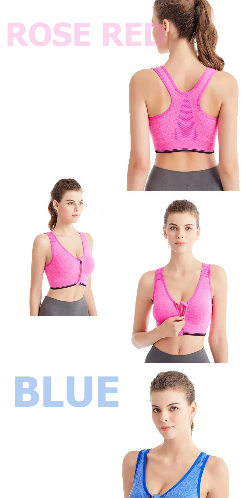 Front Zipper Sports Bra Women's