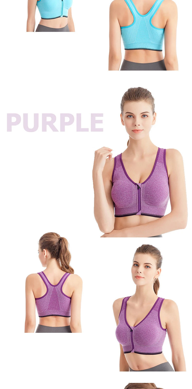 Front Zipper Sports Bra Women's
