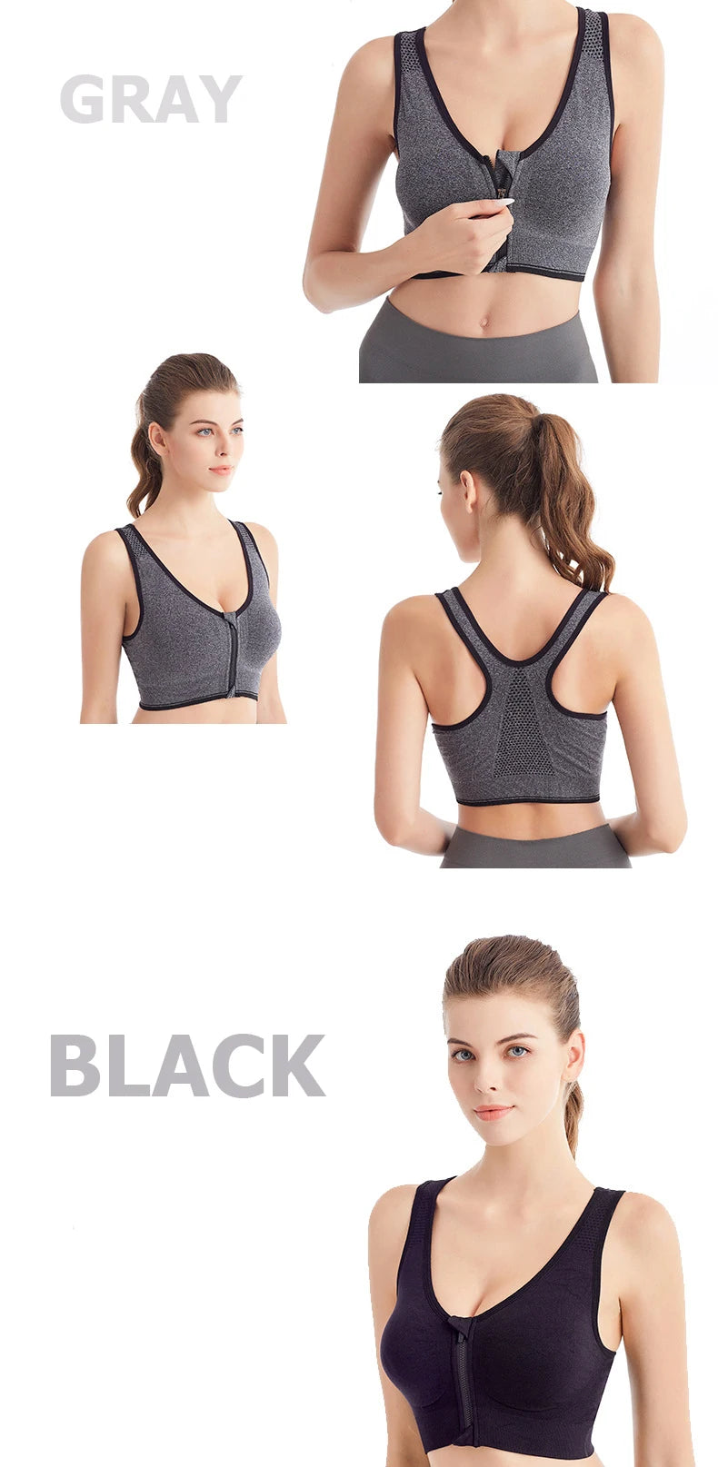 Front Zipper Sports Bra Women's