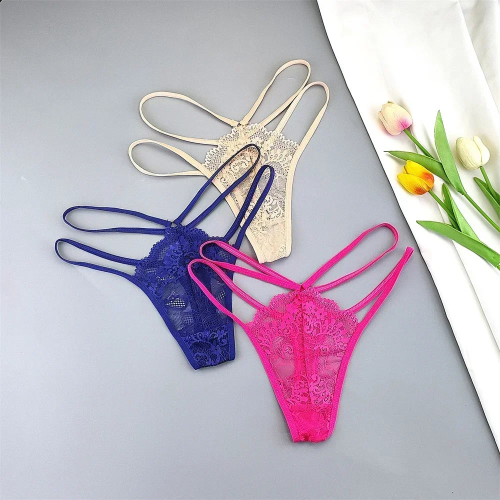 3 Pcs Lace Thin Strap Thong