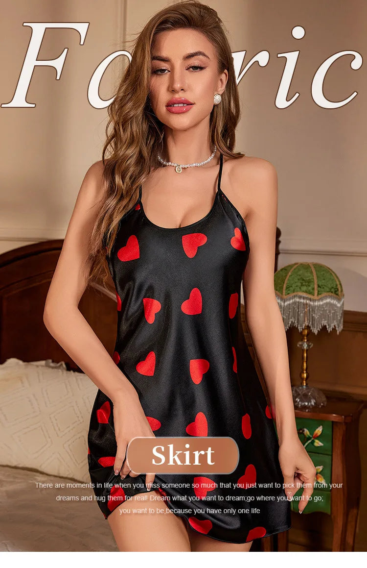 Print Satin Nightdress V Neck