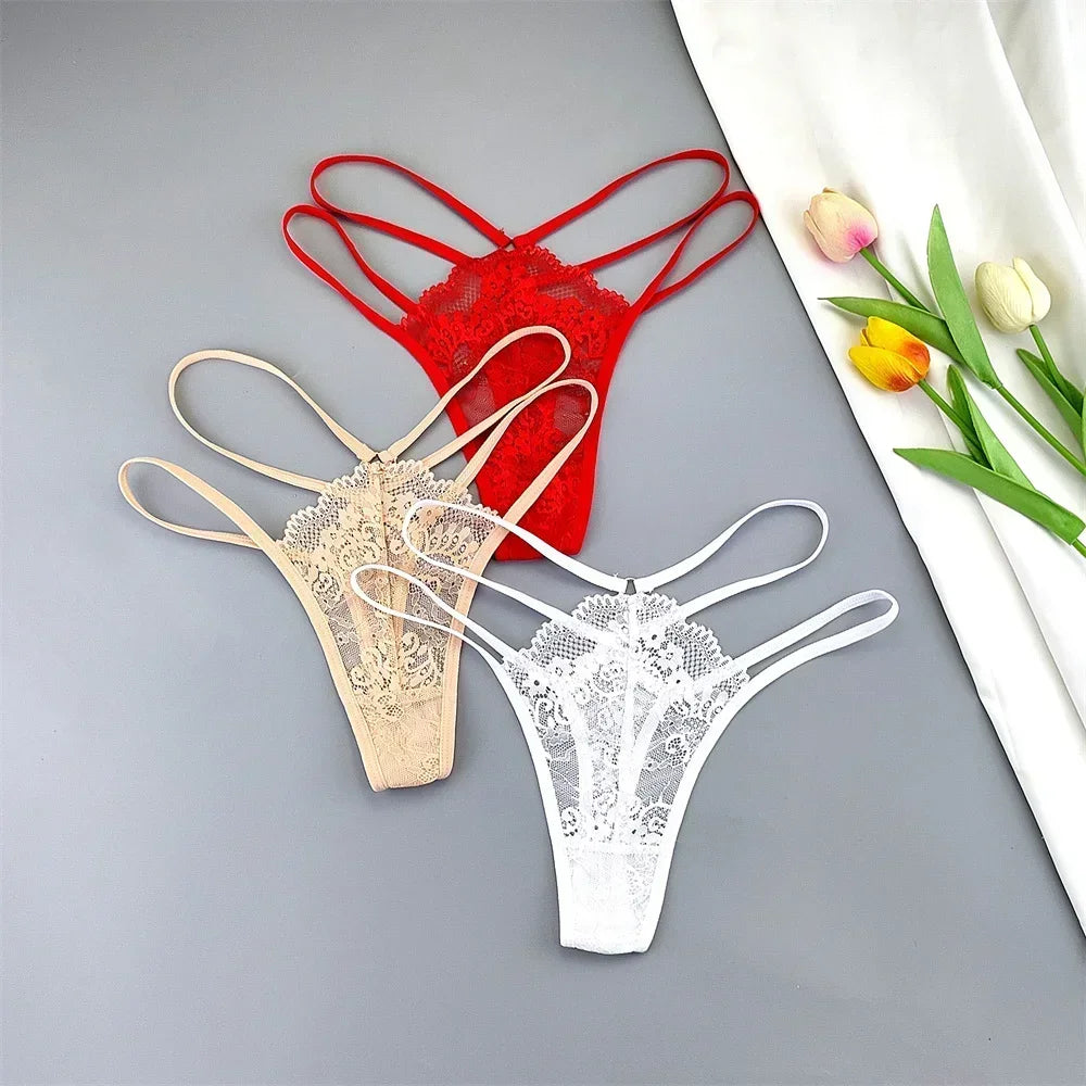 3 Pcs Lace Thin Strap Thong