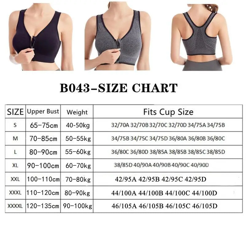 Front Zipper Sports Bra Women's