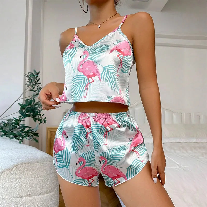 Heart Print Satin Pajama Set