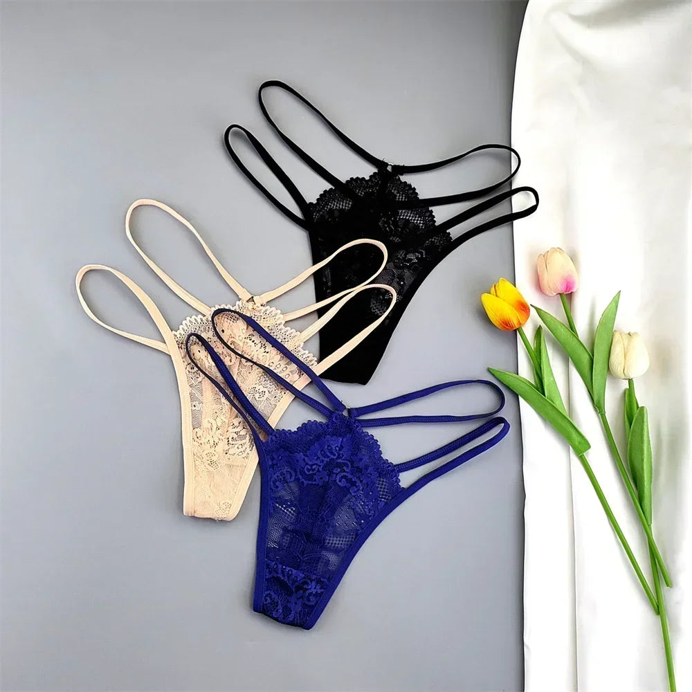 3 Pcs Lace Thin Strap Thong