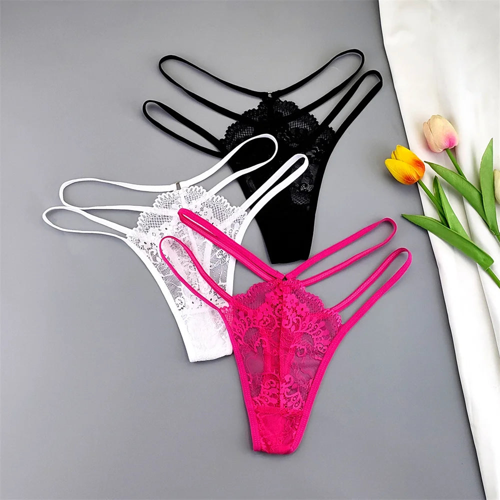 3 Pcs Lace Thin Strap Thong