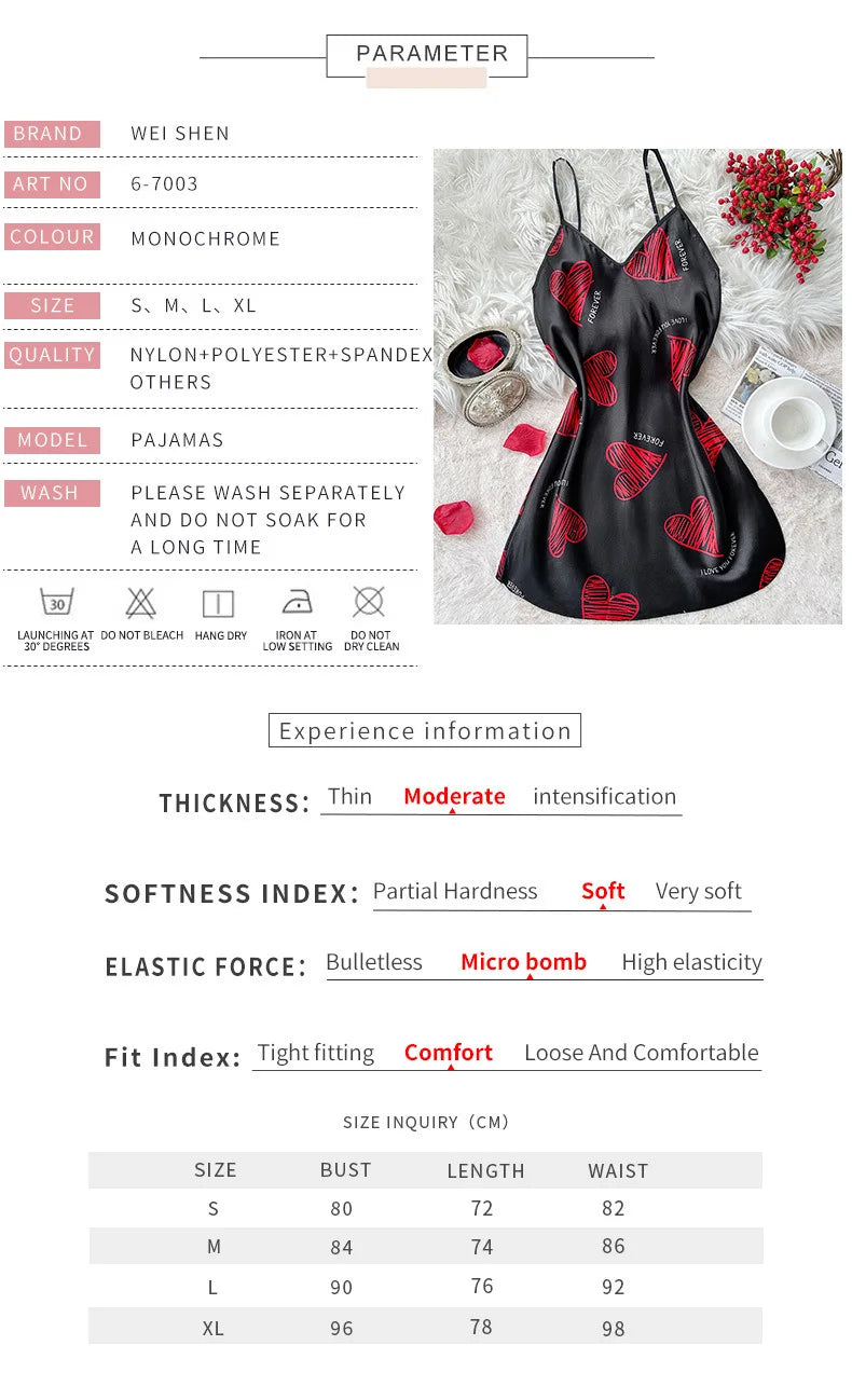 Print Satin Nightdress V Neck