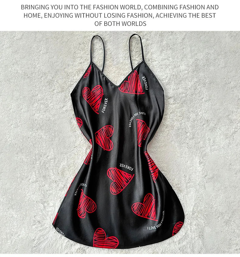Print Satin Nightdress V Neck