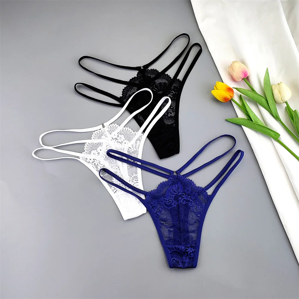 3 Pcs Lace Thin Strap Thong