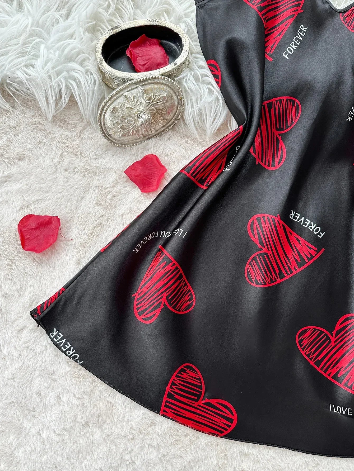 Print Satin Nightdress V Neck