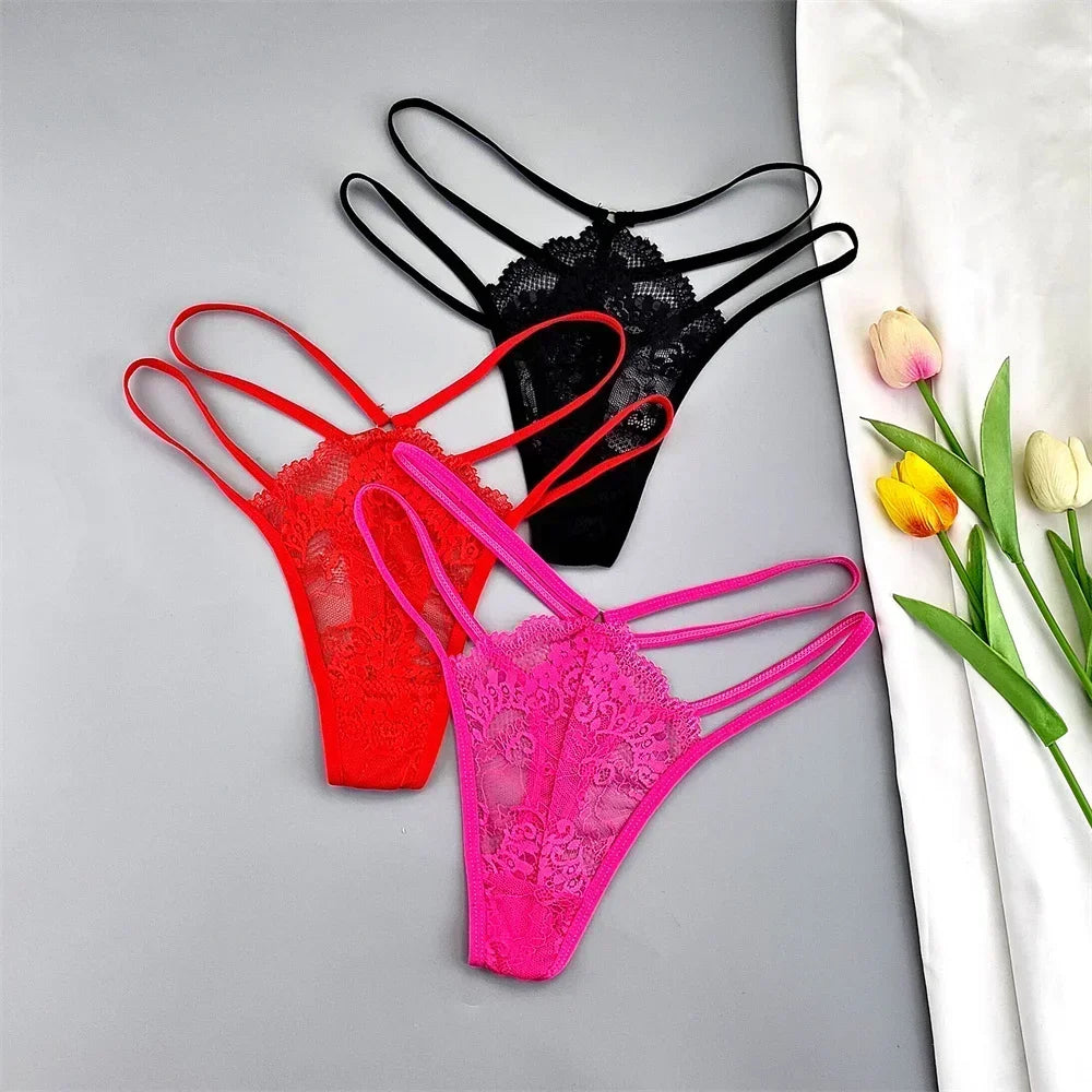 3 Pcs Lace Thin Strap Thong