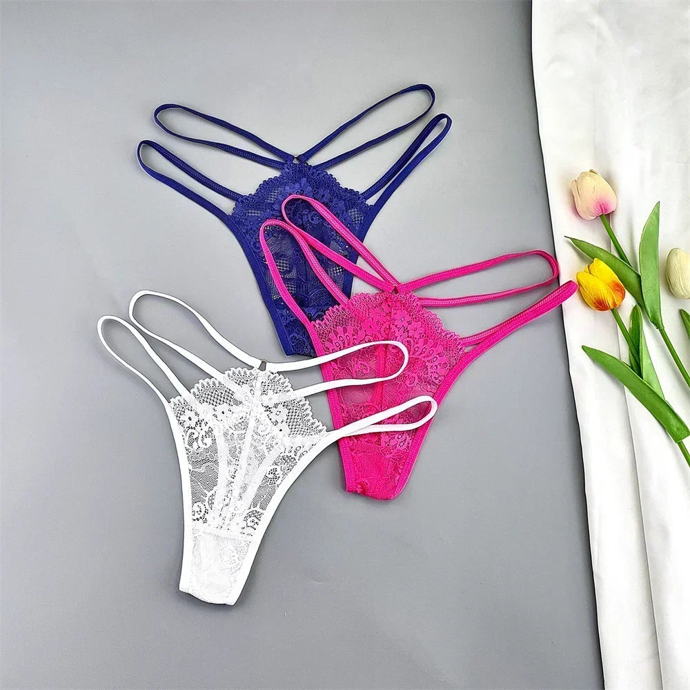 3 Pcs Lace Thin Strap Thong