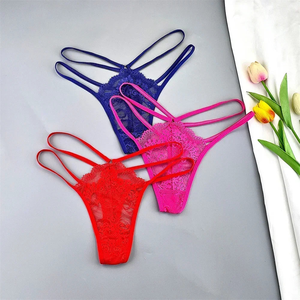 3 Pcs Lace Thin Strap Thong