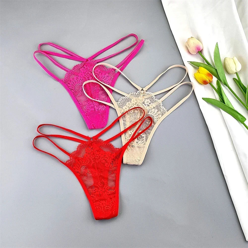 3 Pcs Lace Thin Strap Thong