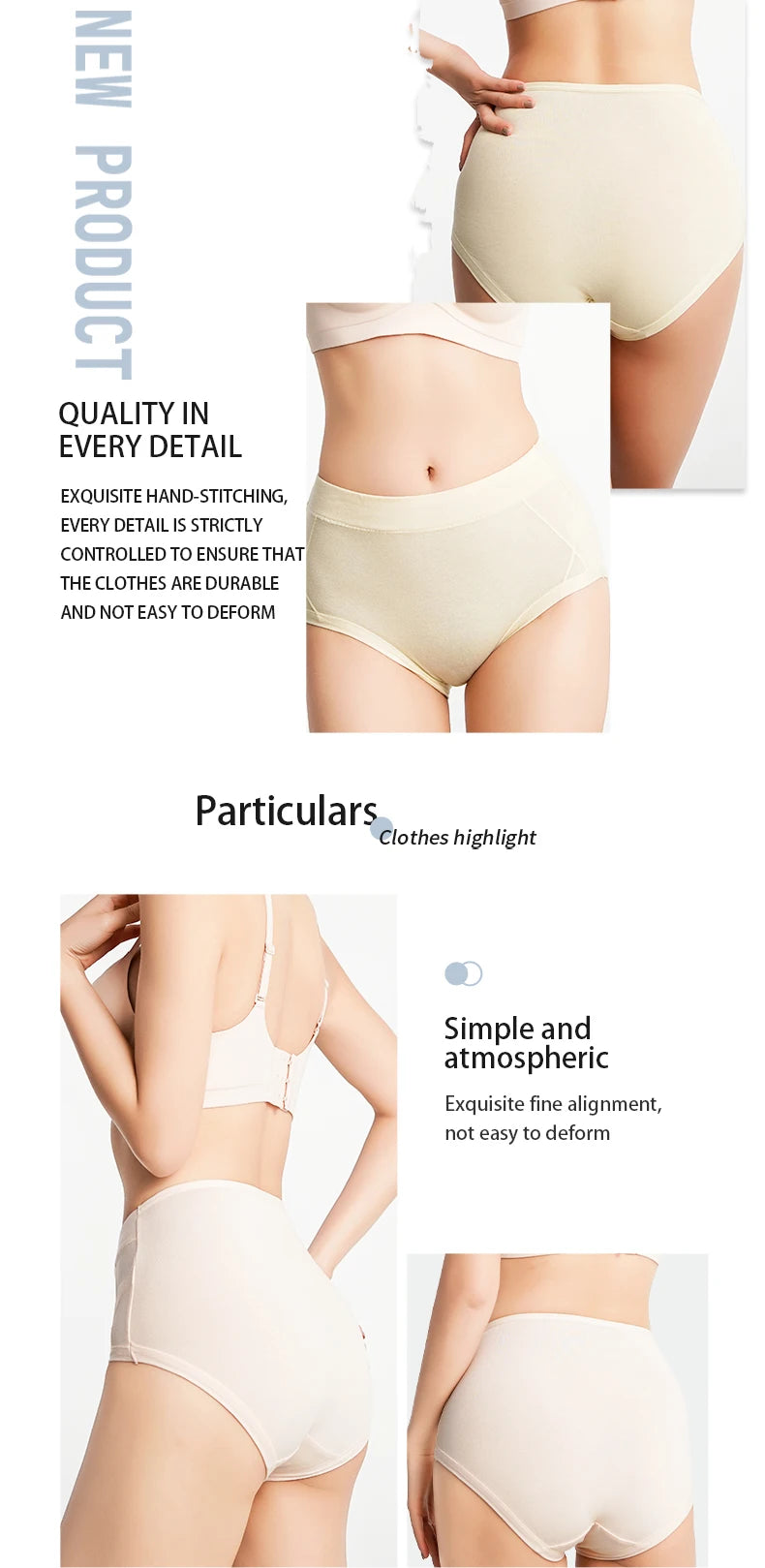 3Pcs Women's Cotton High Waist