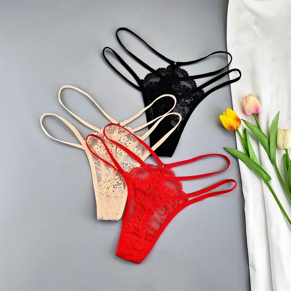 3 Pcs Lace Thin Strap Thong