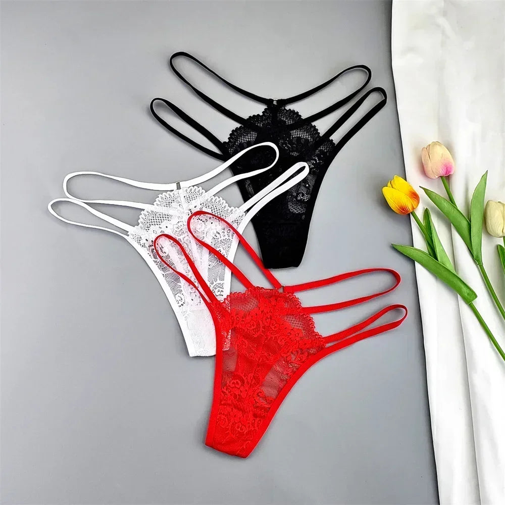3 Pcs Lace Thin Strap Thong
