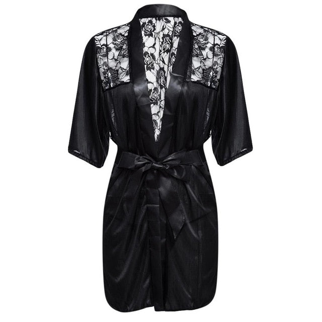 Satin Lace Black Night Robe