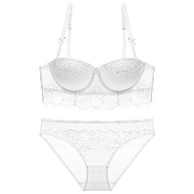 Floral Embroidery Half Cup Bra Set